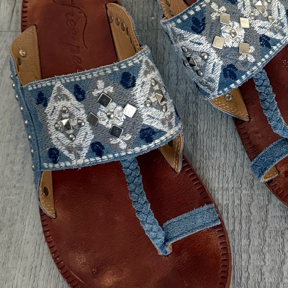 Free People Embellished Blue Suede & Leather Sandals